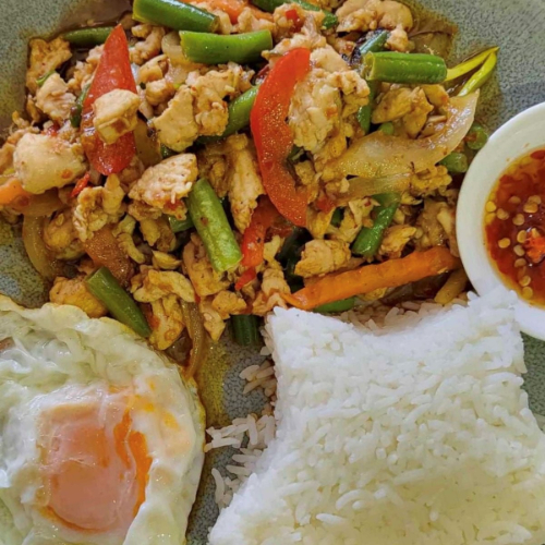 22. Stir fried Thai Chili Basil with fried egg